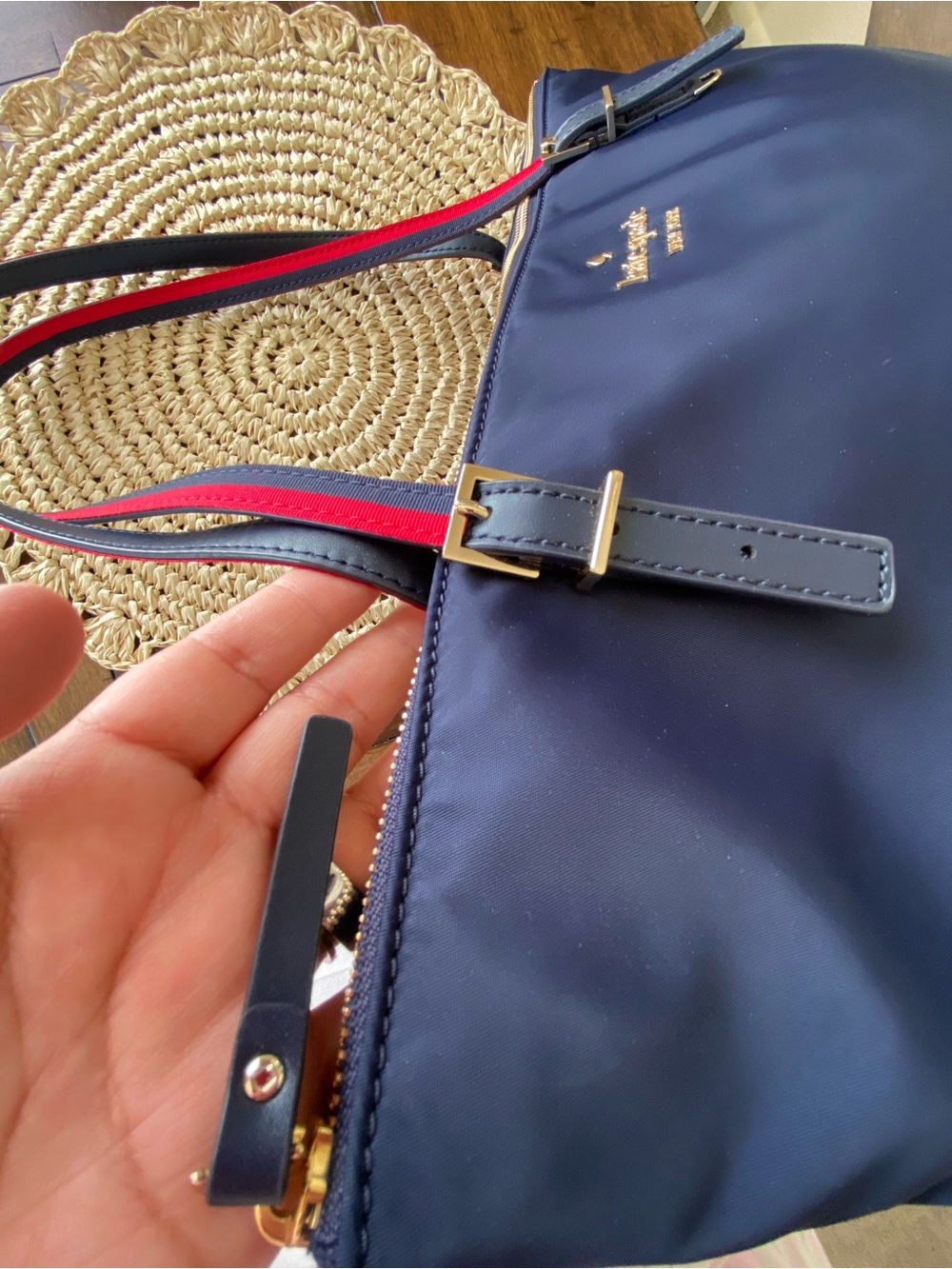 kate spade navy tote with red-trim handles - Picture 6 of 7